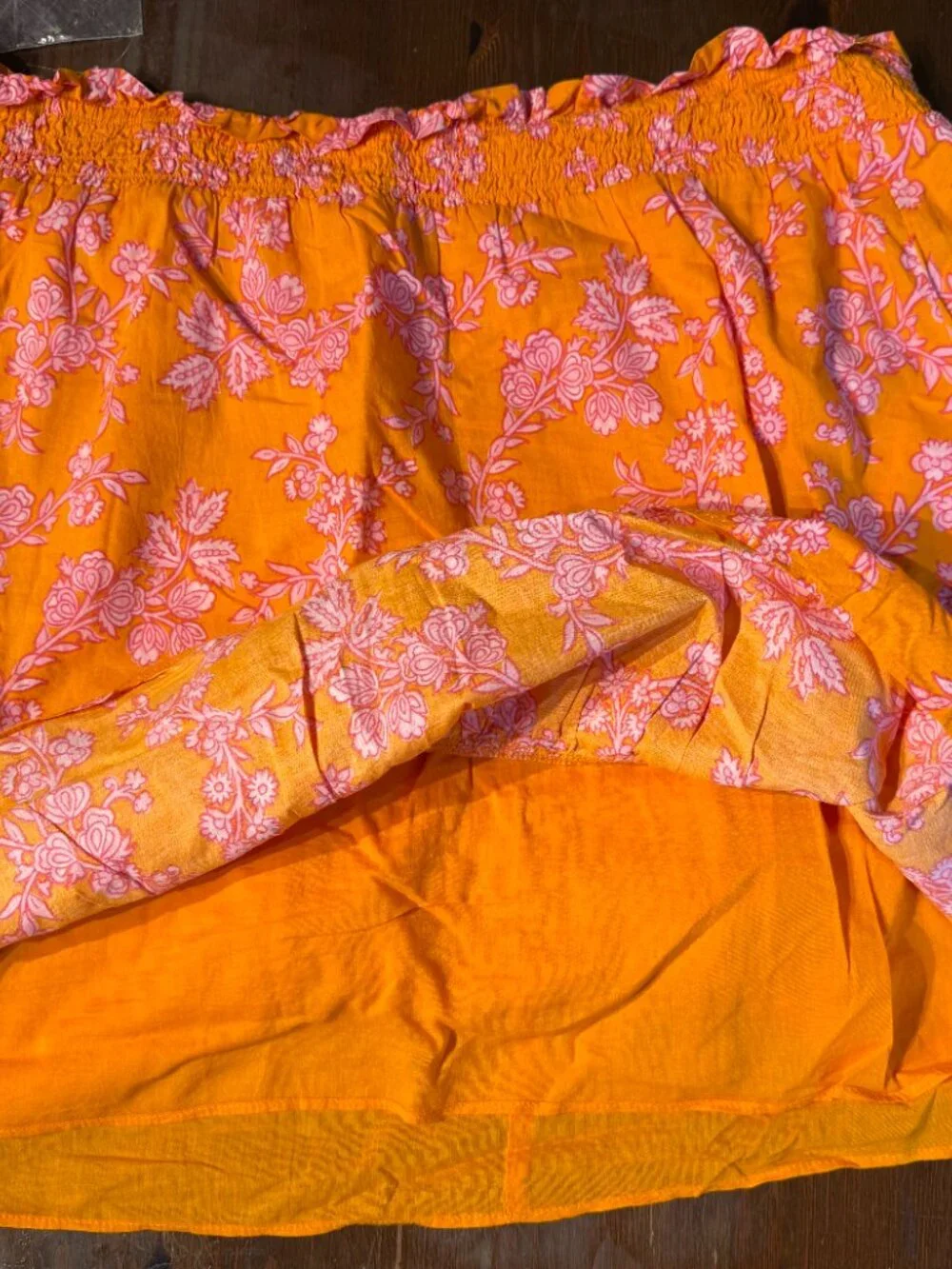 J Crew Orange and Pink FLoral Skirt Large with Ruffle